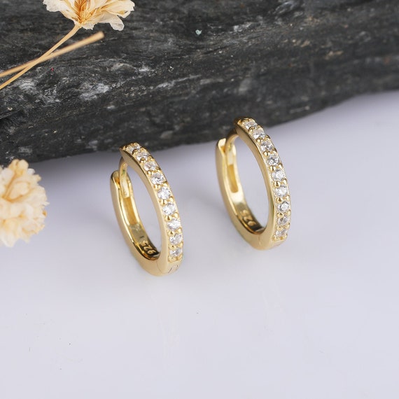 HOOP EARRINGS With CZ Stones Classic Tiny Mini Circle Studs