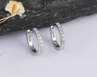 CZ Gold Huggie Hoop Earrings, Gold conch hoop,  Dainty pave zirconia hoops, Dainty & Minimalist Pave CZ Huggie Hoop Earrings, Gift for her