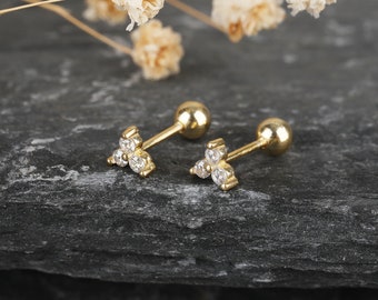 Tiny Flower Stud Earrings, Dainty Cz Silver Studs, Silver Flower