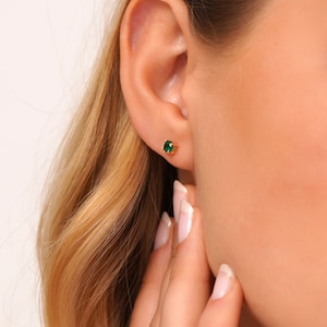 Emerald Stone Dainty Earrings