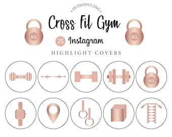 Instagram ハイライト アイコン、Instagram ストーリー カバー、25 クロス フィット、ジム、IG、フィットネス、健康、ワークアウト、ローズ ゴールド、Instagram ハイライト アイコン
