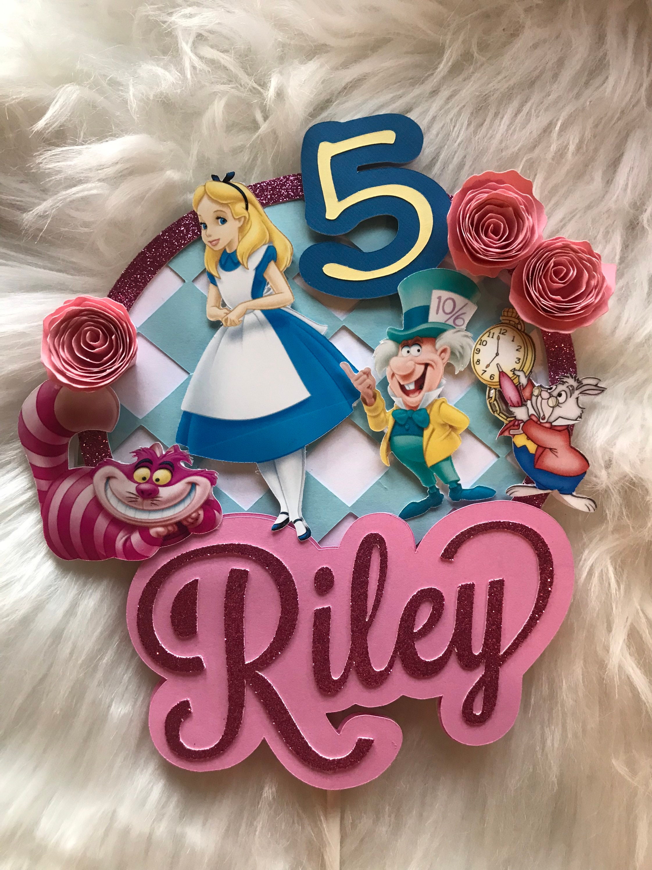 Alice in Wonderland Cake Topper Alice in Wonderland Decoration Personalized  Cake Topper Custom Cake Topper 3D Cake Topper 