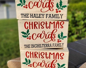 Christmas Card Box, Personalized Card Box, Card Holder, Holiday Card Display, Wooden Box, Rustic Christmas Decor, Greeting Card Display