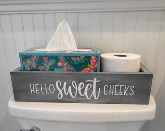 Toilet Box, Toilet Paper Holder, Beachhouse Decor, Beach Bum Toilet Paper Holder, Bathroom Storage Box, Hello Sweet Cheeks Toilet Paper Box.