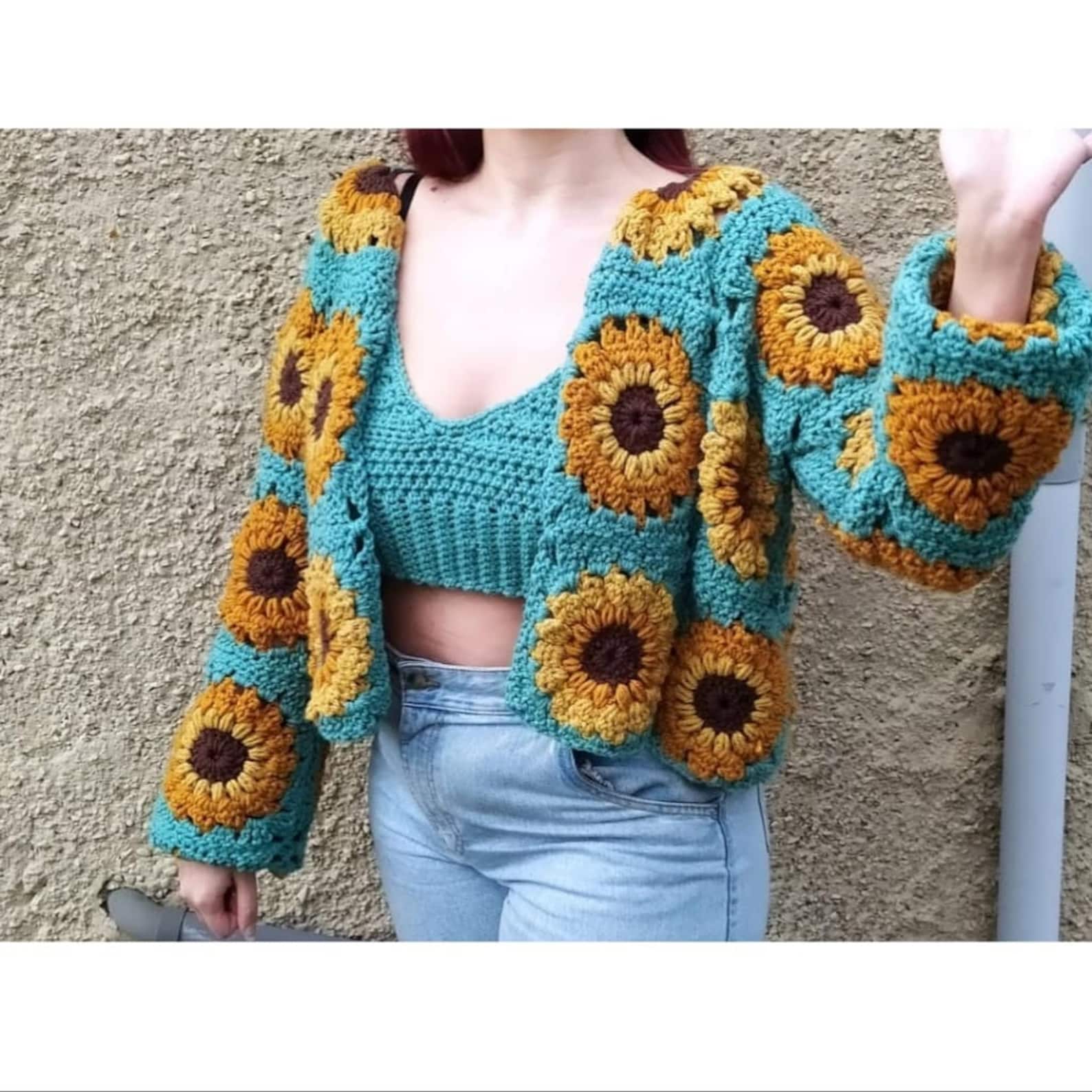 Handmade Crochet Cardigan Sunflower Cardigan Granny Square Etsy UK