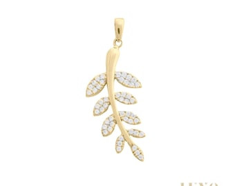 Luxo Jewelry 10K Yellow Gold Leaf Pendant, Cubic Zirconia Nature Charm, Botanical Jewelry, Sparkle Leaf Necklace, Dainty Gift for Her