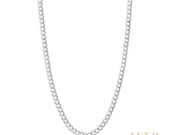 10K Solid White Gold Curb Chain for Men, Italian Semi-Solid Cuban Link Chain, Men Gold Chain, Luxury Layering Chain, Jewelry Gift for Him