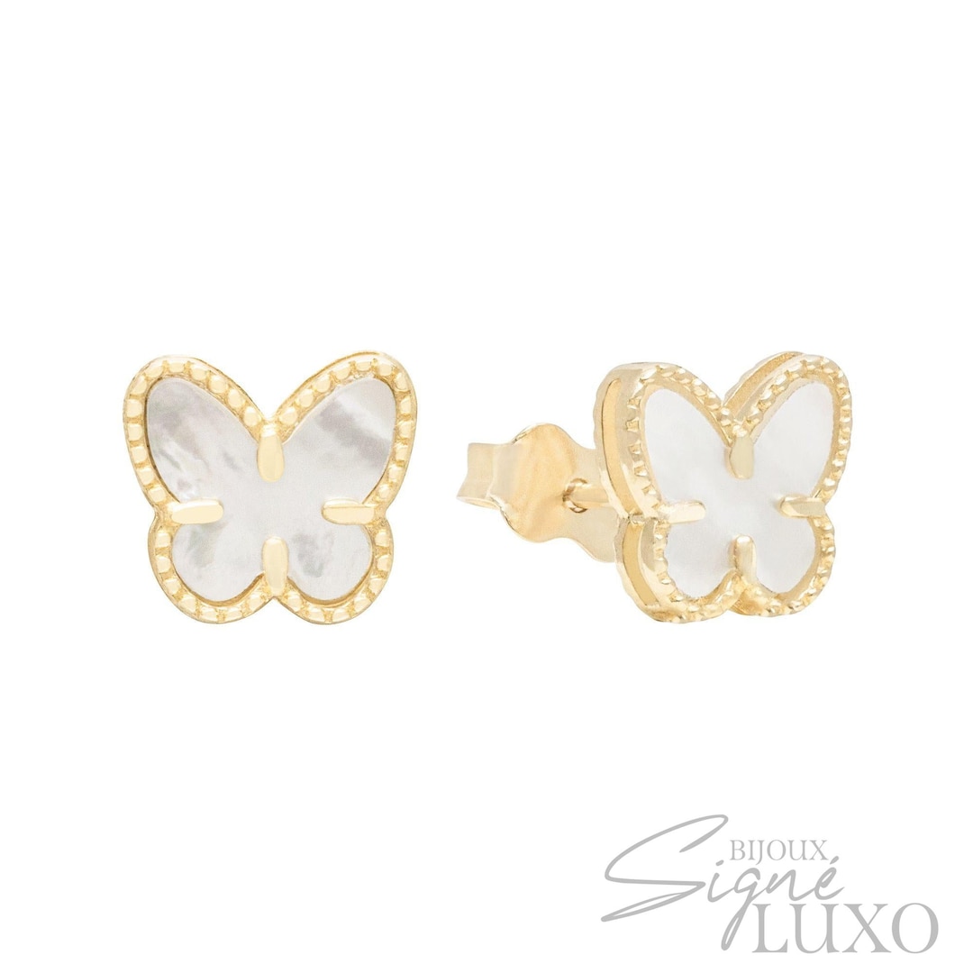 Fluttering Elegance: 10k Gold Butterfly Studs 070 With Mother of Pearl ...