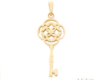 10K Gold Key Pendant for Women, Solid Yellow Gold Charm, Dainty Key Necklace, Minimalist Jewellery, Key to My Heart Gift, Real Gold