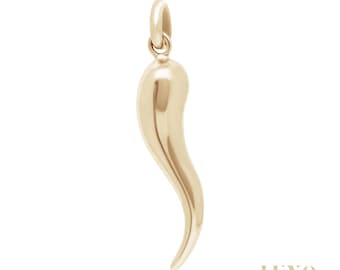 10K Gold Cornicello Pendant, Italian Horn Charm, Solid Yellow Gold Protection Necklace, Good Luck Jewellery, Corno Gift for Her, Pendant