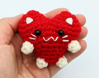 PATTERN: Love Cat Crochet - PDF ONLY - Amigurumi cat heart crochet pattern - Crochet Valentine's Day beginner pattern