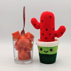 PATTERN: Watermelon Cactus Crochet PDF ONLY Amigurumi cactus crochet pattern Crochet fruit intermediate pattern image 3