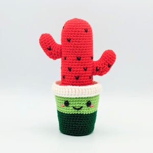 PATTERN: Watermelon Cactus Crochet - PDF ONLY - Amigurumi cactus crochet pattern - Crochet fruit intermediate pattern