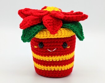 PATTERN: Poinsettia Crochet - PDF ONLY - Amigurumi Christmas flower - Crochet holiday plant intermediate pattern