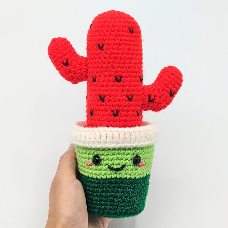 PATTERN: Watermelon Cactus Crochet PDF ONLY Amigurumi cactus crochet pattern Crochet fruit intermediate pattern image 2