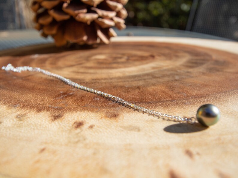 The Dainty Collection Dainty Sterling Silver .925 Tahitian Black Pearl Necklace