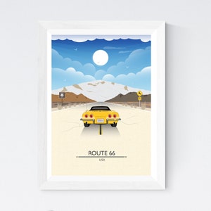 Route 66 Print, Route 66 Poster, Travel Illustration, Travel Print, Travel Poster, Travel Art, Landscape Poster, Landscape Print, Wall Art