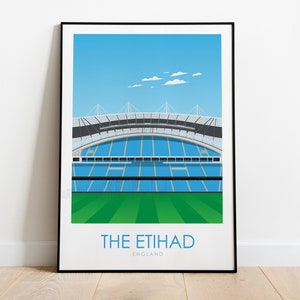 Etihad Stadium, Champions Stadium Print, Handmade Football Stadium Print, English Football Stadium, Modern Football Print