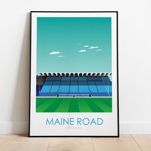 Maine Road Stadium + FREE BONUS PRINT, Historic Stadium Print, Handmade Football Stadium Print, English Football Stadium