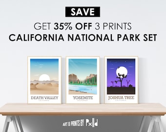 Save 35% with this set of three California National Park travel posters