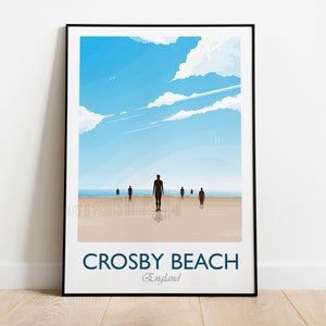 Póster de Crosby Beach, Impresión de Crosby Beach, Póster de playa del Reino Unido, Impresión de playa del Reino Unido, Impresión de viaje, Merseyside, Crosby, Formby, Liverpool, Arte mural