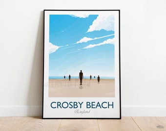 Crosby Beach Poster, Crosby Beach Print, UK Beach Poster, UK Beach Print, Travel Print, Merseyside, Crosby, Formby, Liverpool, Wall Art