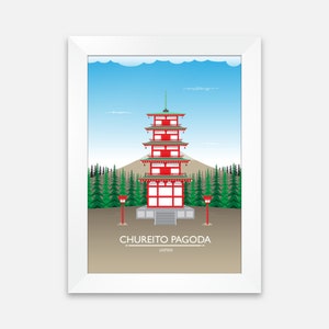 Chureito Pagode Poster, Chureito Pagode Poster, Japan Reise Poster, Japan Reise Druck, Japanisches Wahrzeichen Poster, Japanisches Wahrzeichen Druck