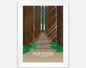 Muir Woods Print, Muir Woods Poster, Redwoods, Travel Poster, Travel Print, Travel Poster, Travel Art, California Poster, California Print
