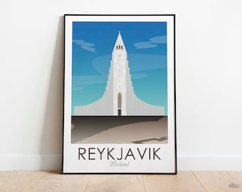 Hallgrimskirkja Poster, Hallgrimskirkja Print, Reykjavik Poster, Reykjavik Print, Iceland Travel Poster, Iceland Travel Print, Wall Art