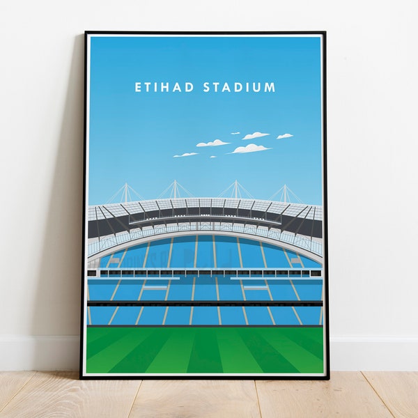 Stade Etihad, Champions Stadium Print, Impression de stade de football fait à la main, Stade de football anglais, Impression de football moderne