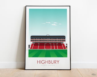 Highbury, South Stand, North London Stadium Print, Football Poster