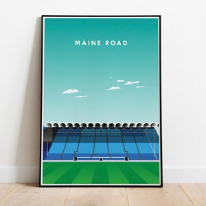 Maine Road Stadium + FREE BONUS PRINT, Historic Stadium Print, Handmade Football Stadium Print, English Football Stadium