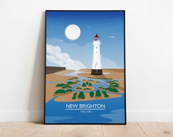 New Brighton Print, Lighthouse Print, England, Wirral, Travel Illustration, Travel Art Print, Landscape Art, Landscape Print, Wall Art