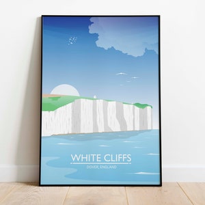 White Cliffs of Dover Poster, White Cliffs of Dover Print, Travel Poster, Wall Art, Dover Coast Poster, Kent Coast Print, English Channel