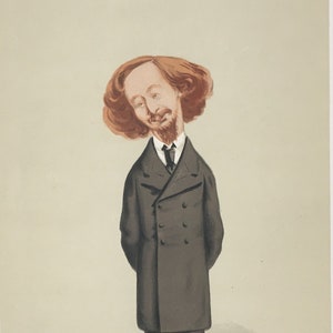 Original 1874 Antique Victorian Lithograph Print of Algernon Charles Swinburne - Novelist and Playwright