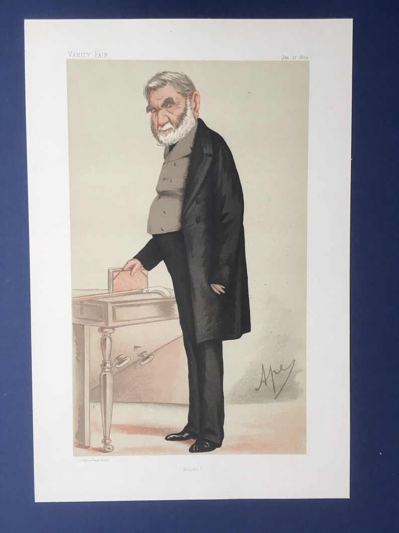 Original 1874 Victorian Lithograph Print of Sir Anthony Panizzi