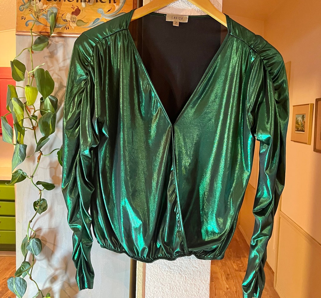 Womens Emerald Green Lavish Shiny Long Sleeve Shirt Festival - Etsy