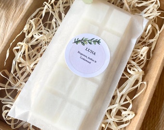 Bergamot, amber & cedar wood soy wax melt snap bar, vegan friendly wax melt, eco friendly packaging, new home gift, vegan self care gift