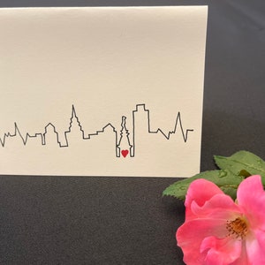 Philadelphia Skyline con Heart Beat, Tarjetas de temporada, Tarjetas de felicitación, Hecho a mano, En relieve, Paisaje urbano de Filadelfia, Horizonte de Filadelfia, Único