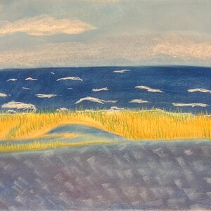 N. Wildwood NJ Seascape Drawing, Original Pastel Artwork, 9x11 image 3