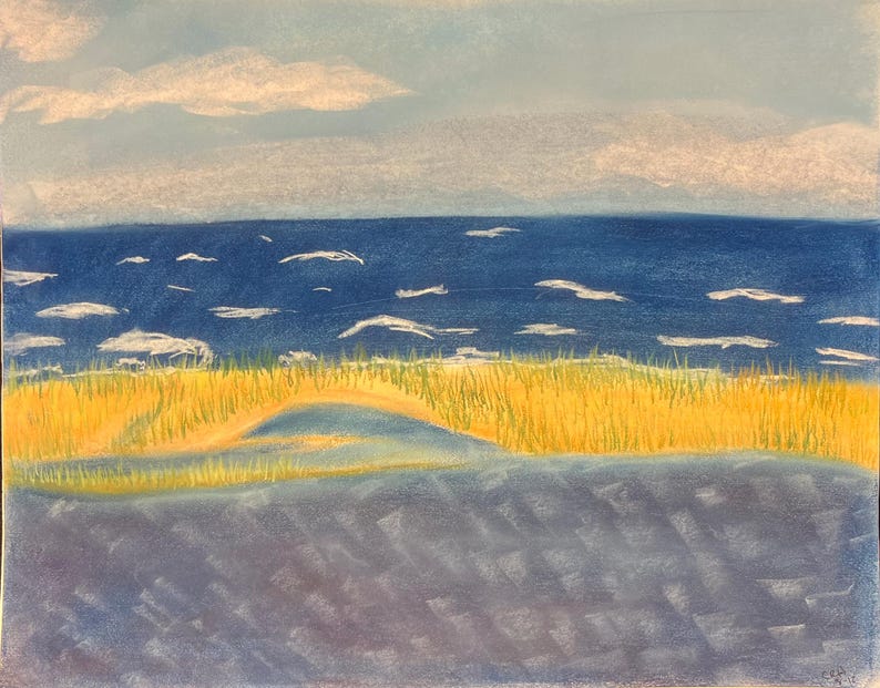 N. Wildwood NJ Seascape Drawing, Original Pastel Artwork, 9x11 image 3