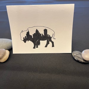 Tarjeta con el horizonte de Nueva York de Buffalo, tarjetas de temporada, tarjetas de notas, hecho a mano, Filadelfia, paisaje urbano de Filadelfia, horizonte de Filadelfia, único