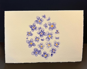 Handgemachte Blumen Grußkarte, Lila Blumen Gemälde