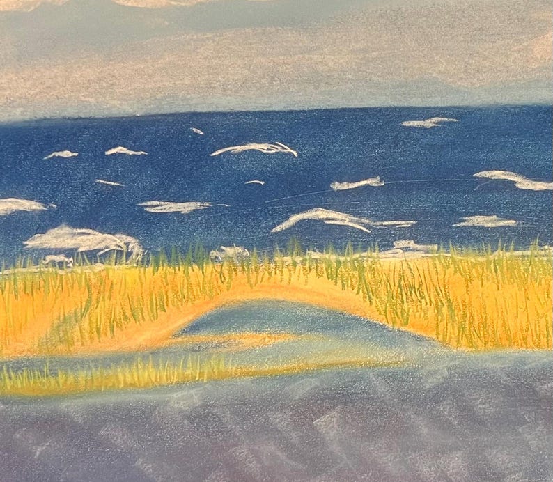 N. Wildwood NJ Seascape Drawing, Original Pastel Artwork, 9x11 image 2