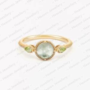 Anello classico Anello in oro giallo massiccio 14k Anello con ametista verde e fascia peridoto Gioielli minimalisti Regalo per la mamma