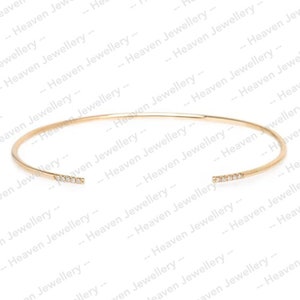 18K Solid Yellow Gold Jewelry Diamond  Gift For Wedding Adjustable Bangle Diamond Bangle Thin Gold Bangle Gift For Wife Unique Gift