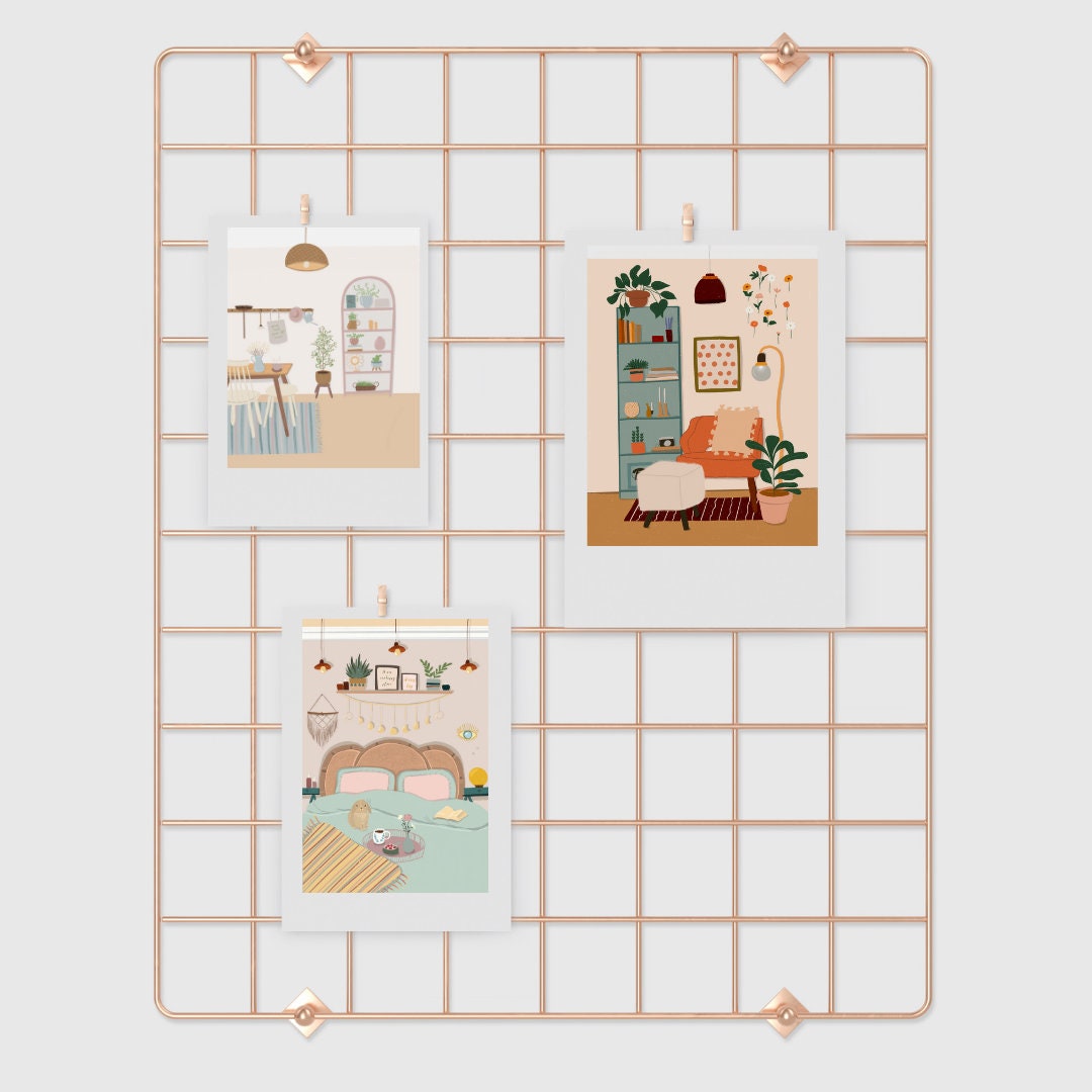 Boho estilo sala de estar ilustración interior / pared | Etsy