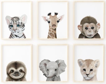 Safari Animals Print Set, Original Safari Nursery Wall Art, Safari Nursery Decor, Printable Safari Decor