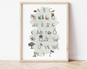 Woodland Alphabet For Nursery, PRINTABLE Animal Alphabet Poster, Nursery Wall Art, Alphabet Poster Printable, Alphabet Poster Download