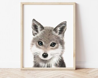 Baby Wolf Print for Nursery, PRINTABLE Woodland Animal Print for Nursery, Baby Animal Nursery Print, Printable Wall Art for Nursery